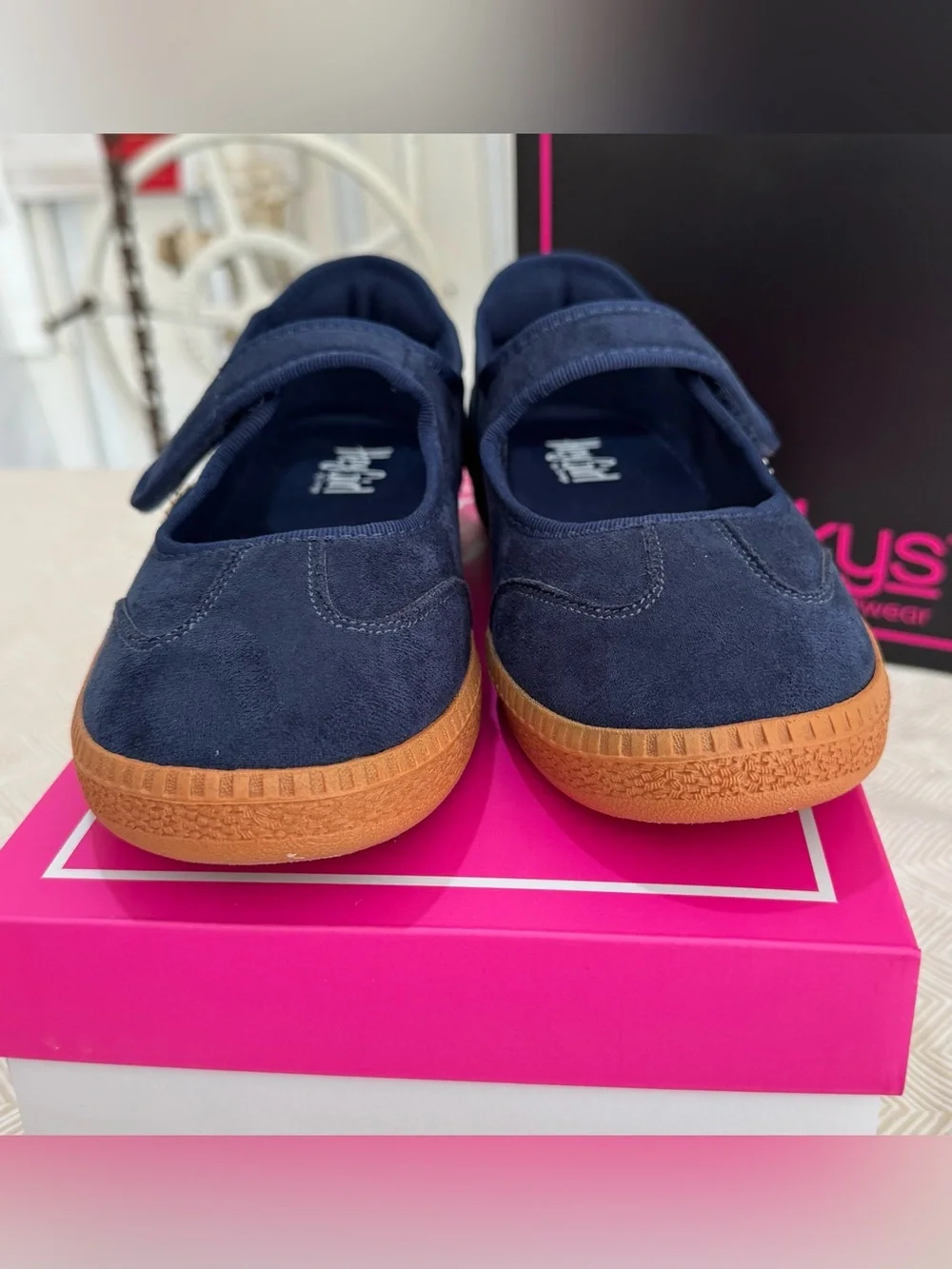 Kids Navy Mary Jane Shoes with Velvet Strap